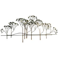 Beautiful Brass Wall Sculpture of Trees with Shimmering Leaves by Curtis Jere