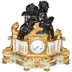 19th Century Large Impressive French Dior Bronze and White Marble Clock