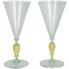 Set of Two Gold Champagne Flutes by Venini