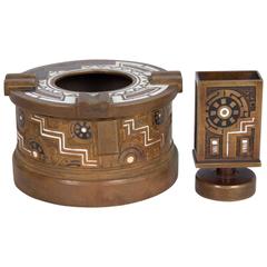 Geometric Decorated Bronze Lidded Ashtray and Matchholder 7
