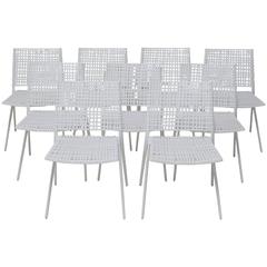 Set of 9 Janus Et Cie Branch Patio Dining Chairs in White Powder Coated Aluminum