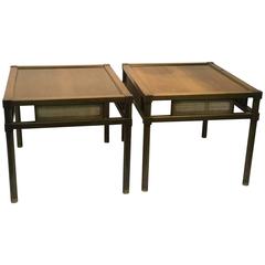 Exquisite Pair of Side Tables with Cane Design Attributed to Tommi Parzinger