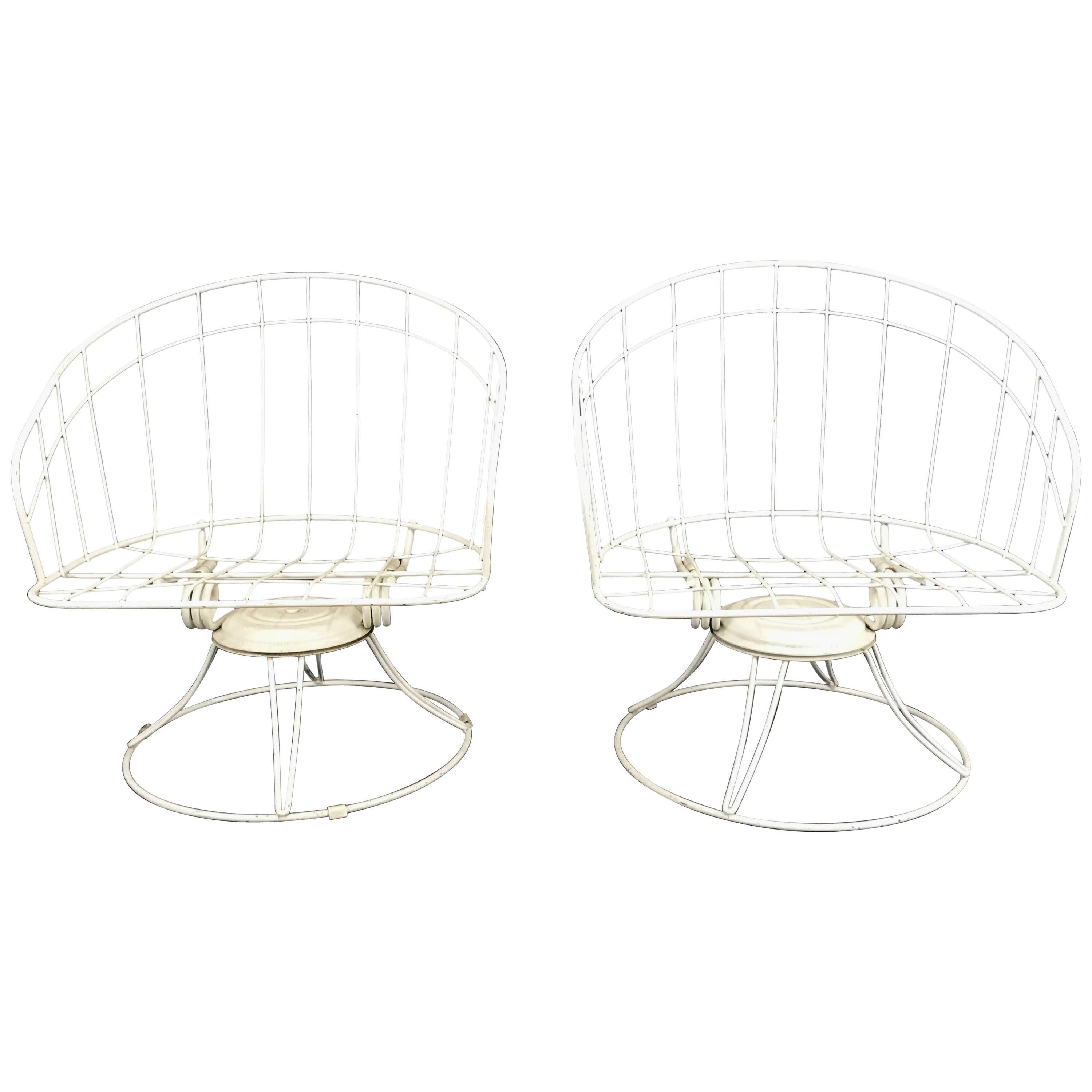Pair of Mid-Century Modern Iron Tilt Swivel Barrel Garden Chairs, Homecrest