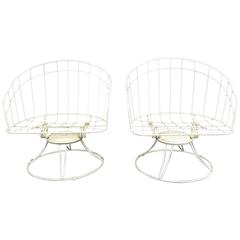 Pair of Mid-Century Modern Iron Tilt Swivel Barrel Garden Chairs, Homecrest