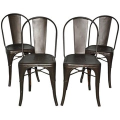 Vintage Four Tolix Style Industrial Metal Bistro Chairs