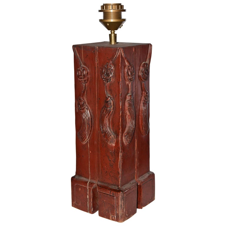 measure check Antique Chinese Painted Wood Lamp Base at 1stDibs