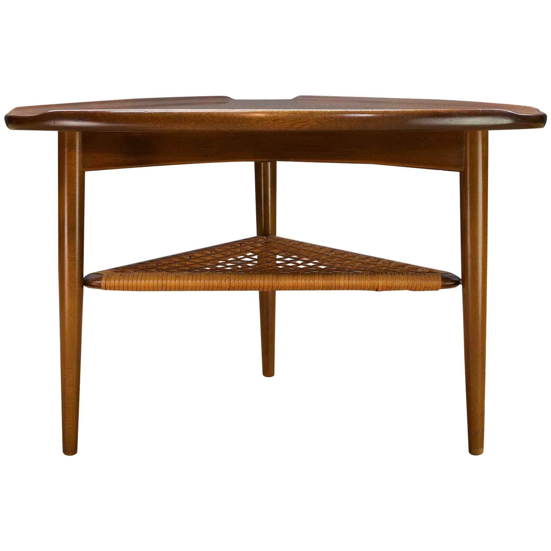 Early 1950s Danish Triangle Guitar Pik Tiered Cane Side Table Poul Jensen Selig