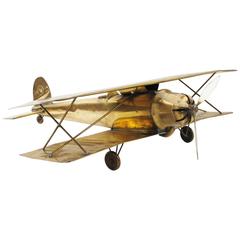 Mid-Century Modern Large Brass WWI Biplane Airplane Model, circa 1950s 5