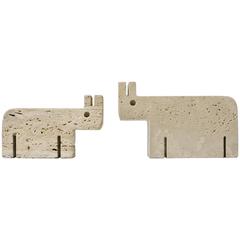 Vintage Set of Two Deer Sculptures in Travertine by Fratelli Mannelli, circa 1970