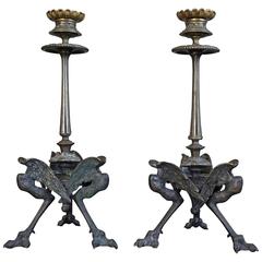 Antique Pair of Late 19th Century Figural Bronze Candlesticks Candleholders & Claw Feet