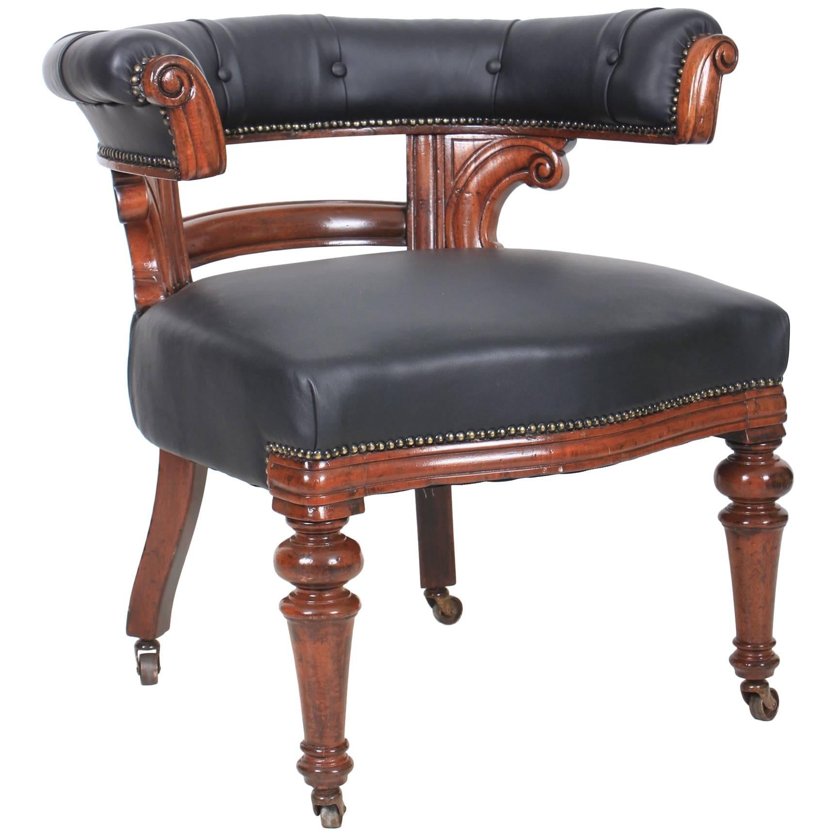 Victorian Mahogany and Leather Captains Desk Chair