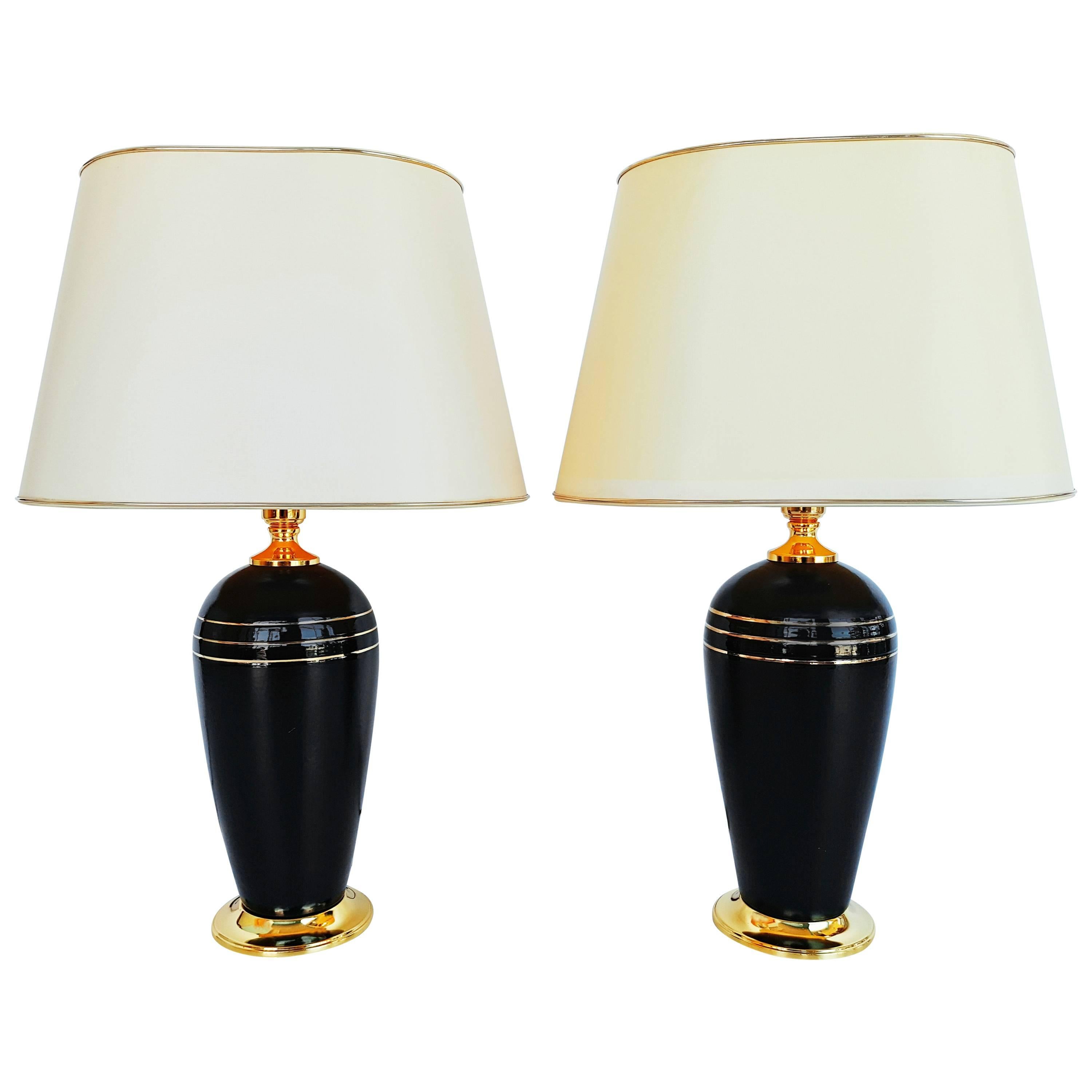 Pair of Mid-Century Metal and Brass Table Lamps, circa 1970