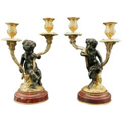 Pair of 19th Century Louis XV Style Patinated & Gilt Bronze Figural Candelabra 5