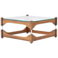 Italian Mid-Century Modern Wood and Glass Low Coffee Table 1960s