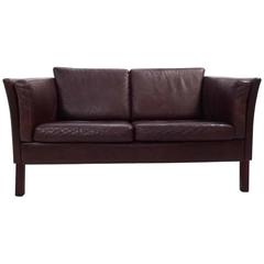 Danish Dark Brown Leather Two-Seat Sofa, Midcentury, 1960s