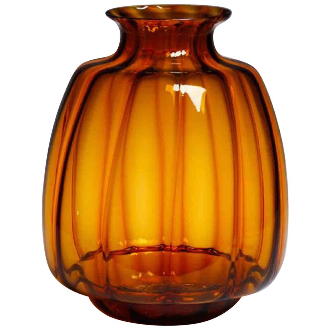 Large Brilliant Orange Signed Leerdam Copier Vase For Sale