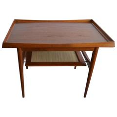 Mid-Century Moreddi Teak Sidetable with Two-Tiers Including Cane Shelf