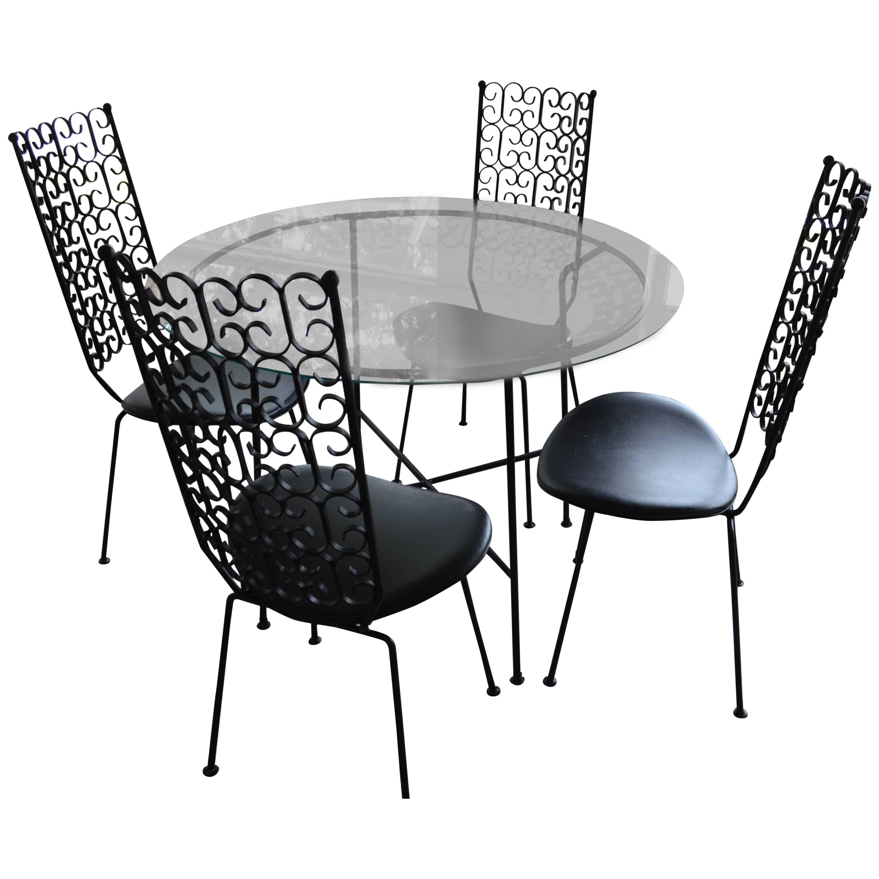 Arthur Umanoff Wrought Iron Patio Set, Table and Four Chairs