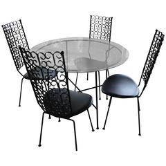 Arthur Umanoff Wrought Iron Patio Set, Table and Four Chairs