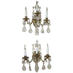 Pair of French Rock Crystal Brass Wall Sconces 11