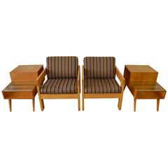 Mid-Century Thonet Lounge Chairs of Oak with Companion End Tables