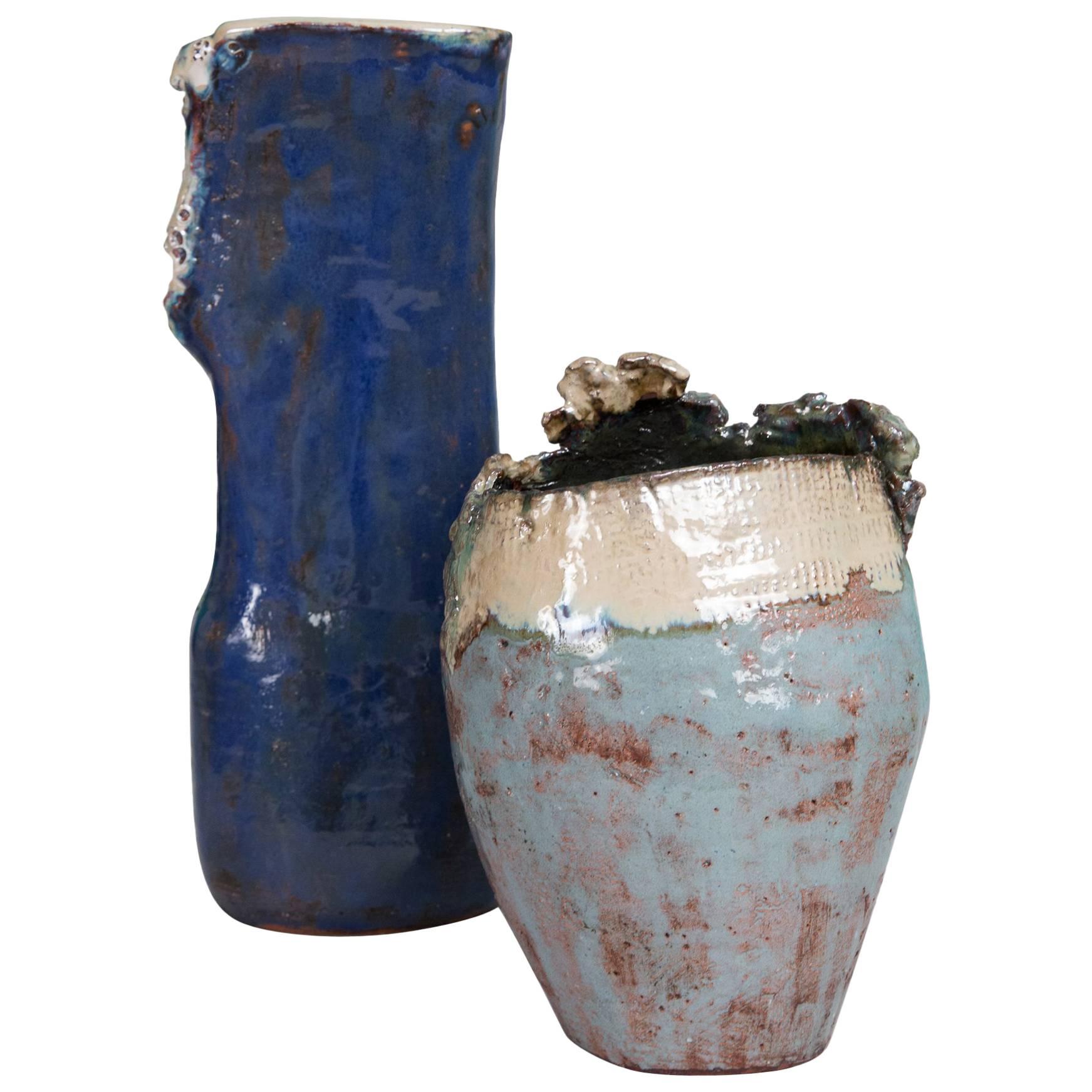 Two Handbuilt Ceramic Vases by Juliette Derel For Sale