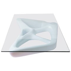 Table basse Amorph Net en laque blanche avec plateau rectangulaire en verre 