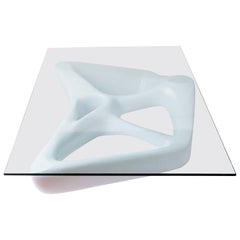 Amorph Net Coffee Table White lacquer with rectangular glass top