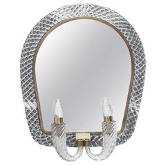 Huge Carlo Scarpa Trecia Venini Wall Mirror with Two Lights Signed 10