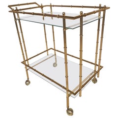 Mid-Century Modern Hollywood Regency Style Brass Faux Bamboo Bar Cart