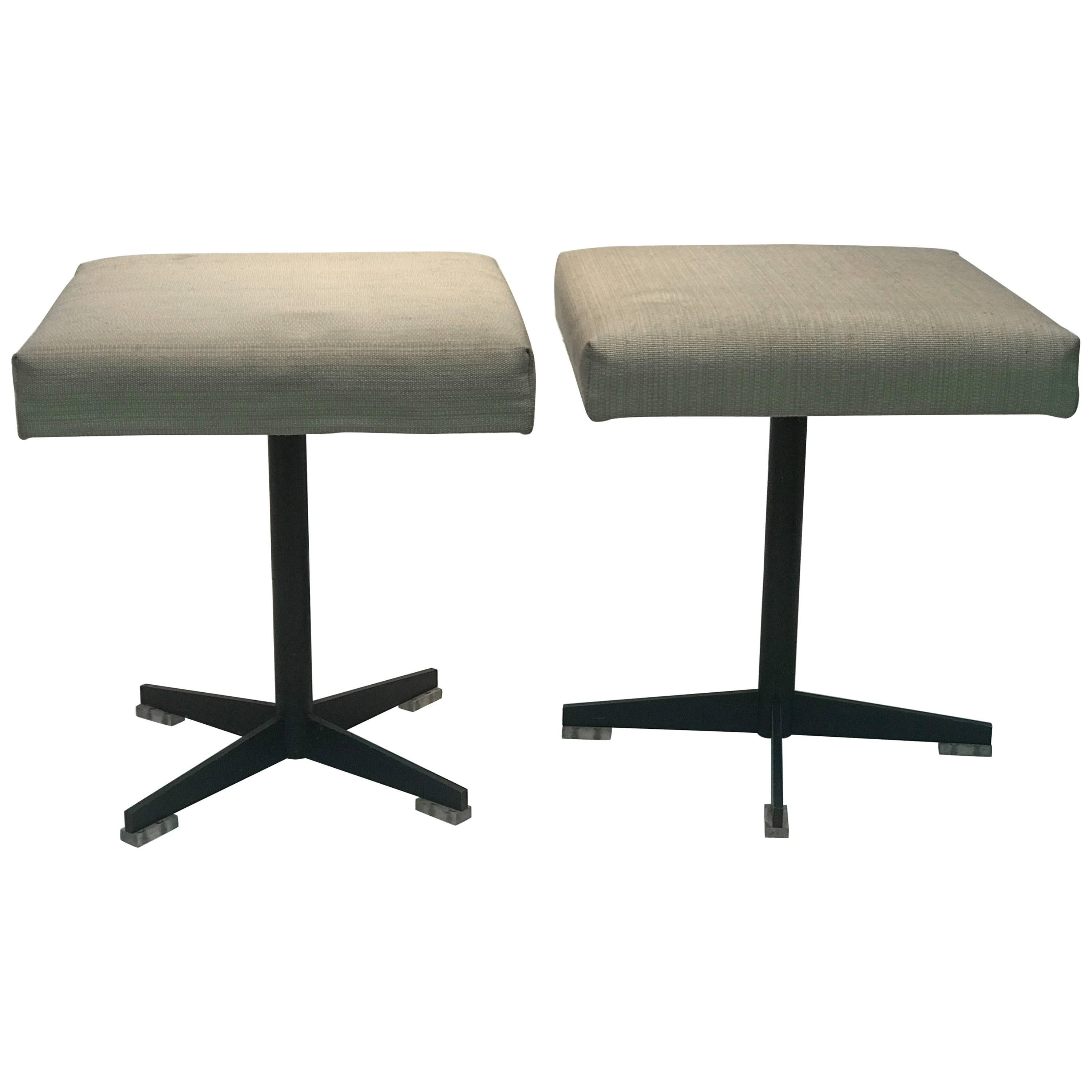Wonderful Pair of West German Iron X-Base Stools For Sale