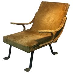 Vintage Interesting Italian Adjustable Lounge Chair in Original Velvet Upholstery