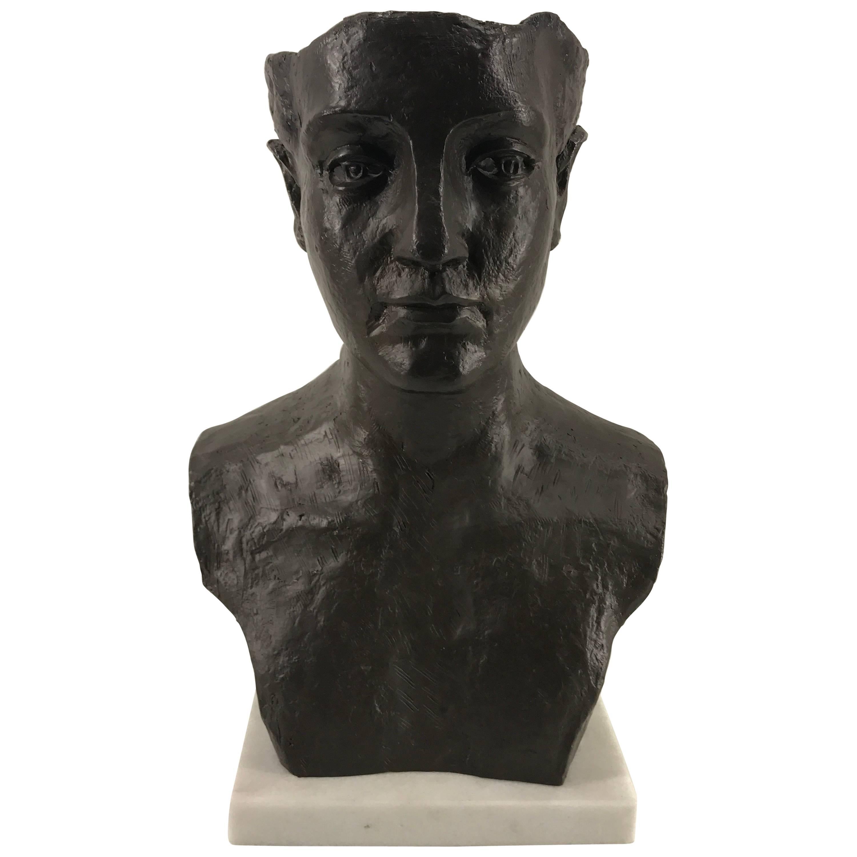 Modern Bronze and Marble Bust of a Man 