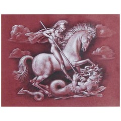 « St. George et le dragon », dessin Art déco avec nu masculin de Goor