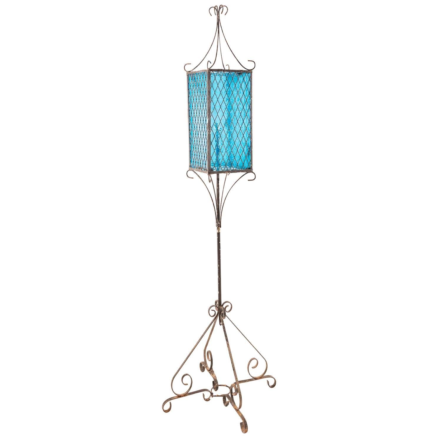 Vintage Venetian Blue Lantern Style Floor Lamp For Sale