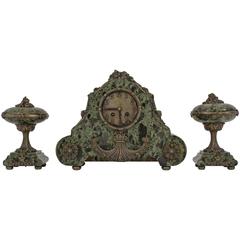 Rare and Impressive French Art Deco Mantle Clock Set, 1930s 12