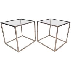 Mid-Century Modern Cube Chrome End Tables in the Style of Milo Baughman