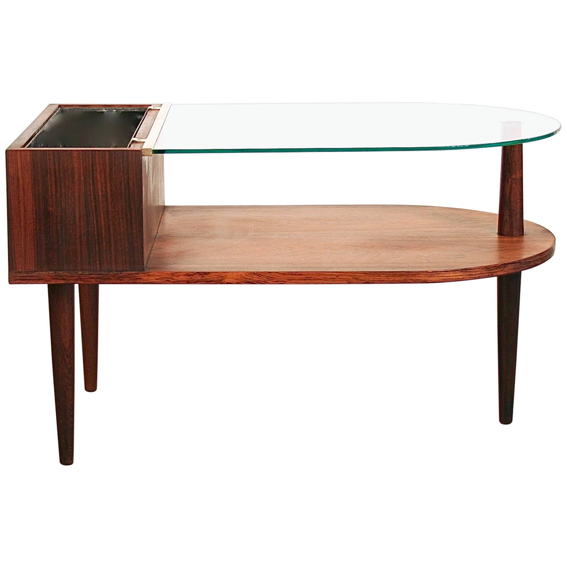 Vintage Rosewood and Glass Planter Table For Sale