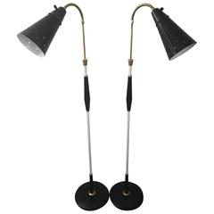 Pair of 1950 Swedish Pagos Floor Lamps with Flexible Shades