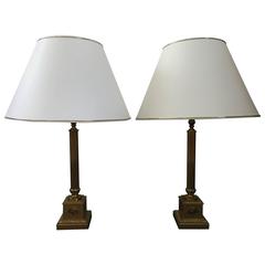 1935 Pair of Large Empire Style Bergboms Swedish Brass Table Lamps
