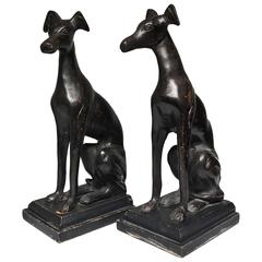Large Bronze Finish Greyhound Bookends, circa 1950-1970