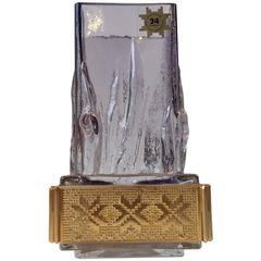Scandinavian Purple Cubist Glass Vase with 24-Carat 'Skirt', Eino Wänni, Finland 6