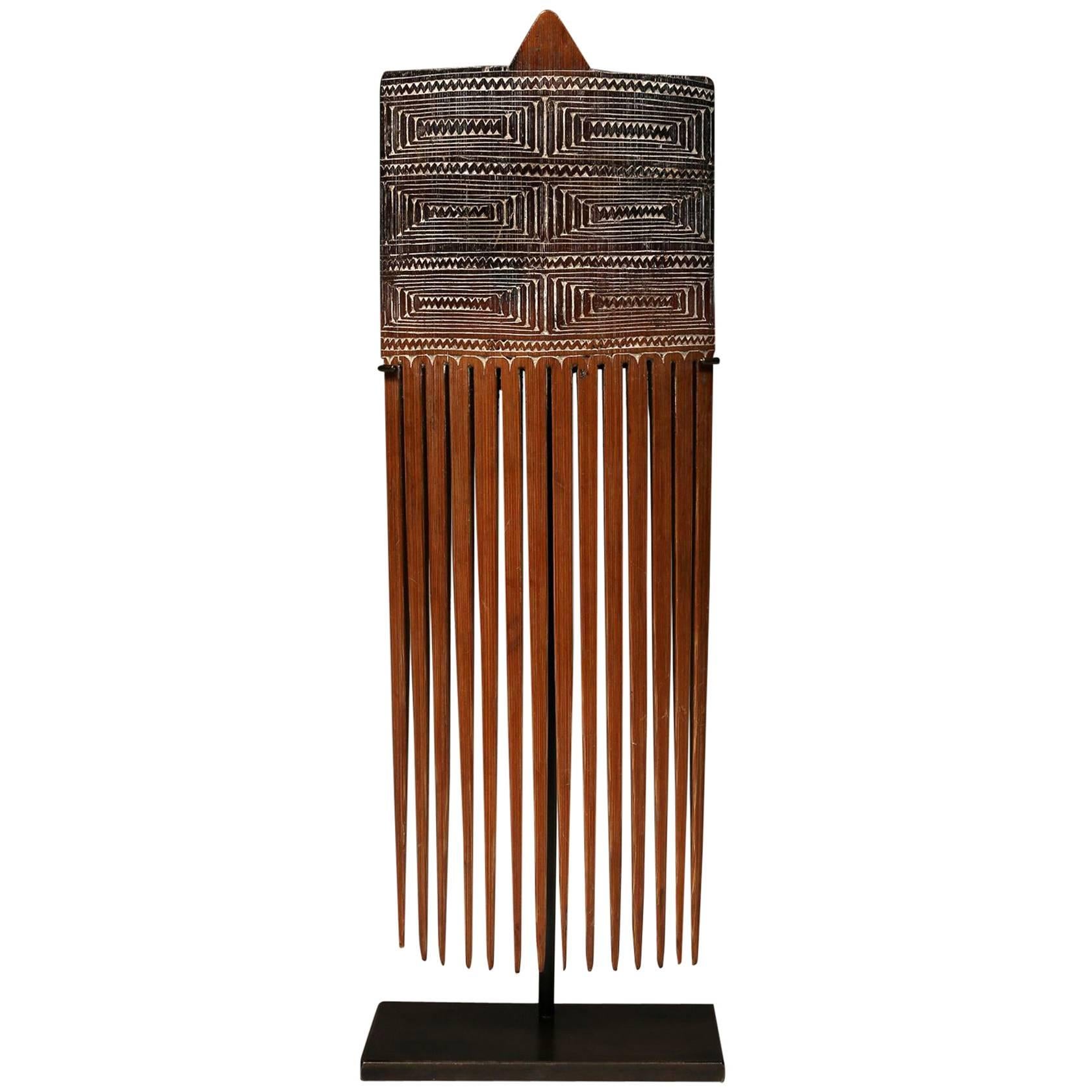 Early to Mid-20th Century Mounted Tribal Bamboo Comb, Papua New Guinea