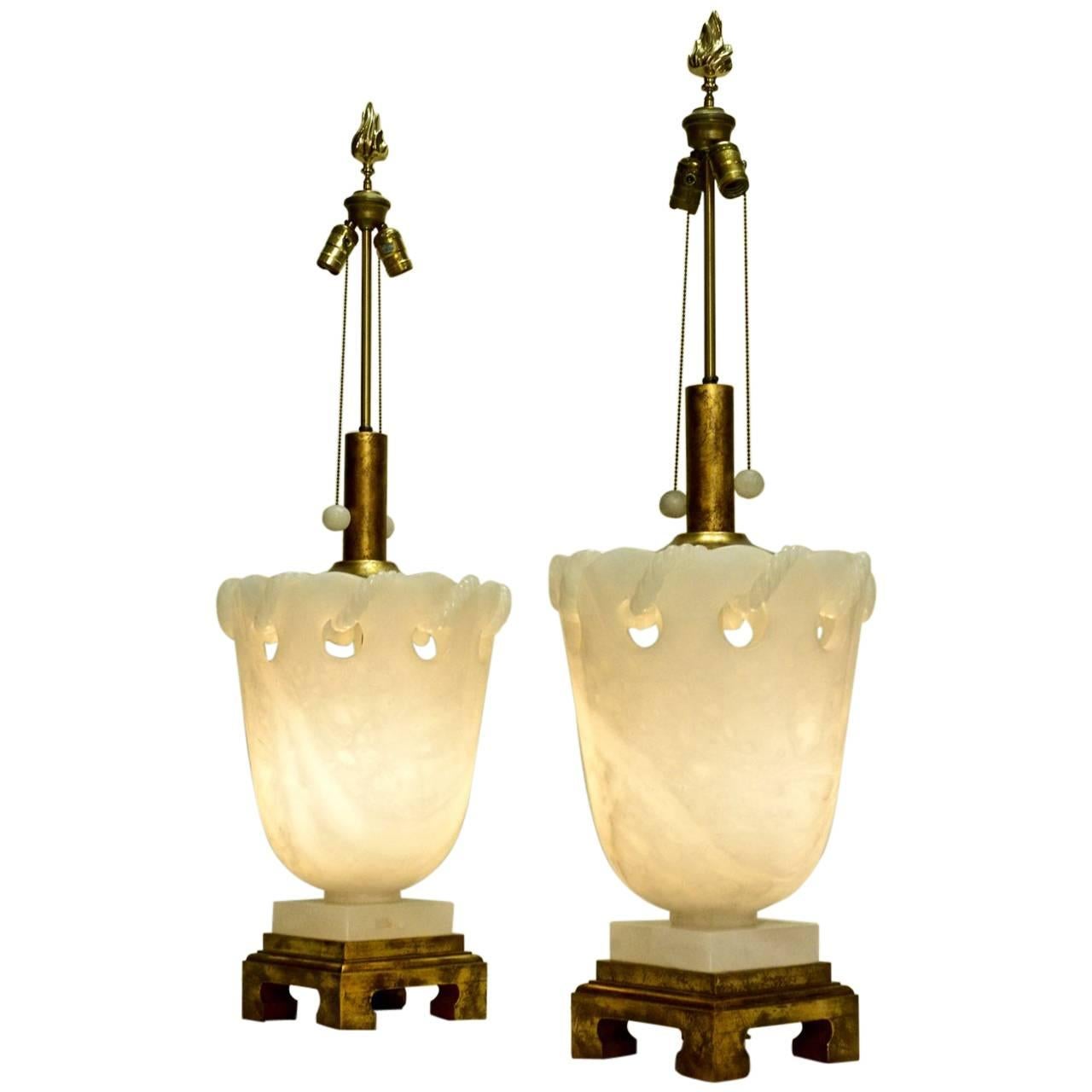 Pair of Marbro Alabaster Urn Lamps