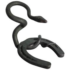 Antique Forged Iron Snake and Horseshoe Intertwined