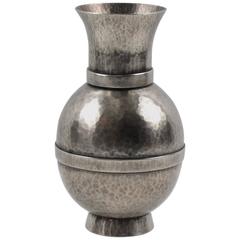 American Art Deco Geometric Hammered Silvered Copper Vase by Chase 11