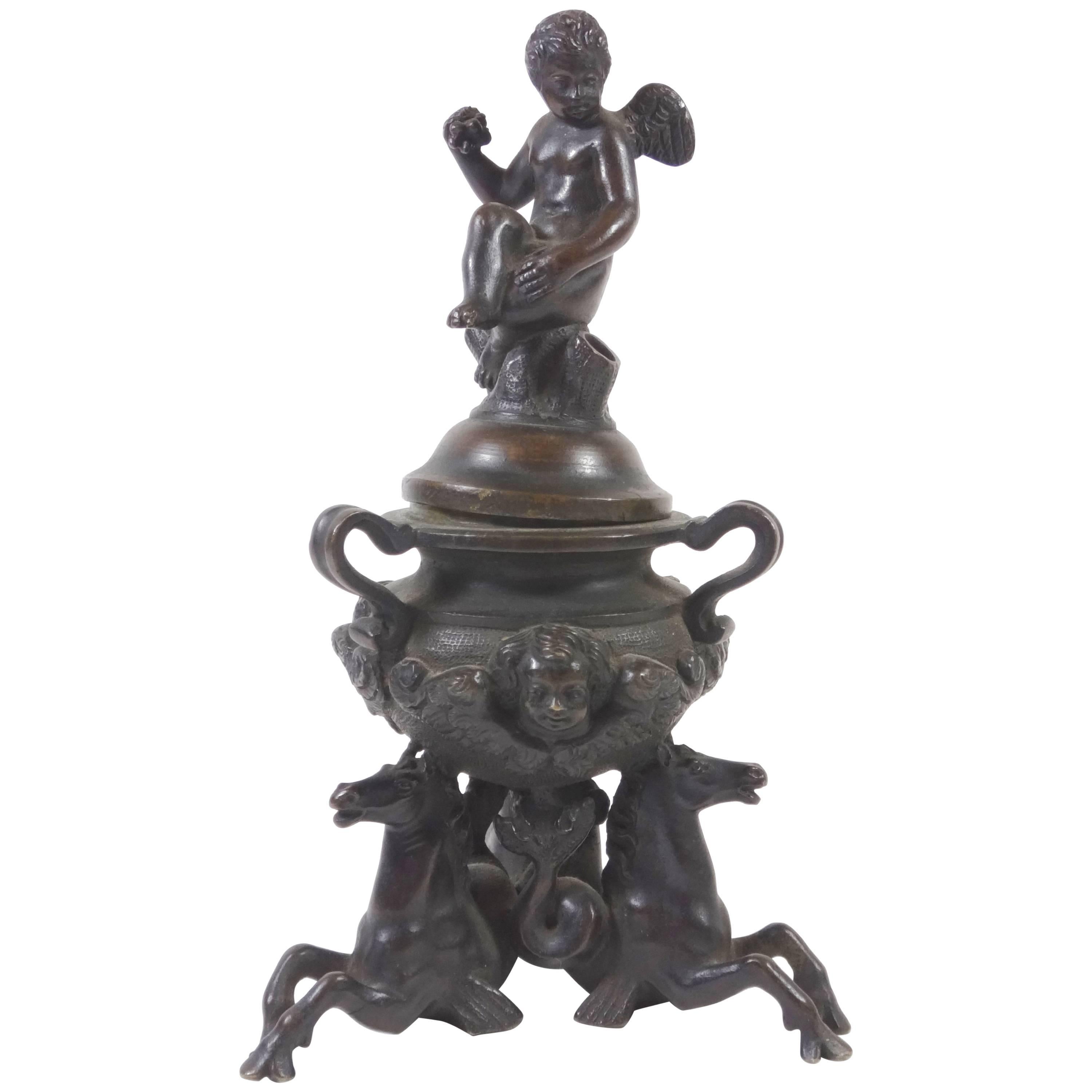 18th Century Venetian Bronze Figural Inkwell For Sale