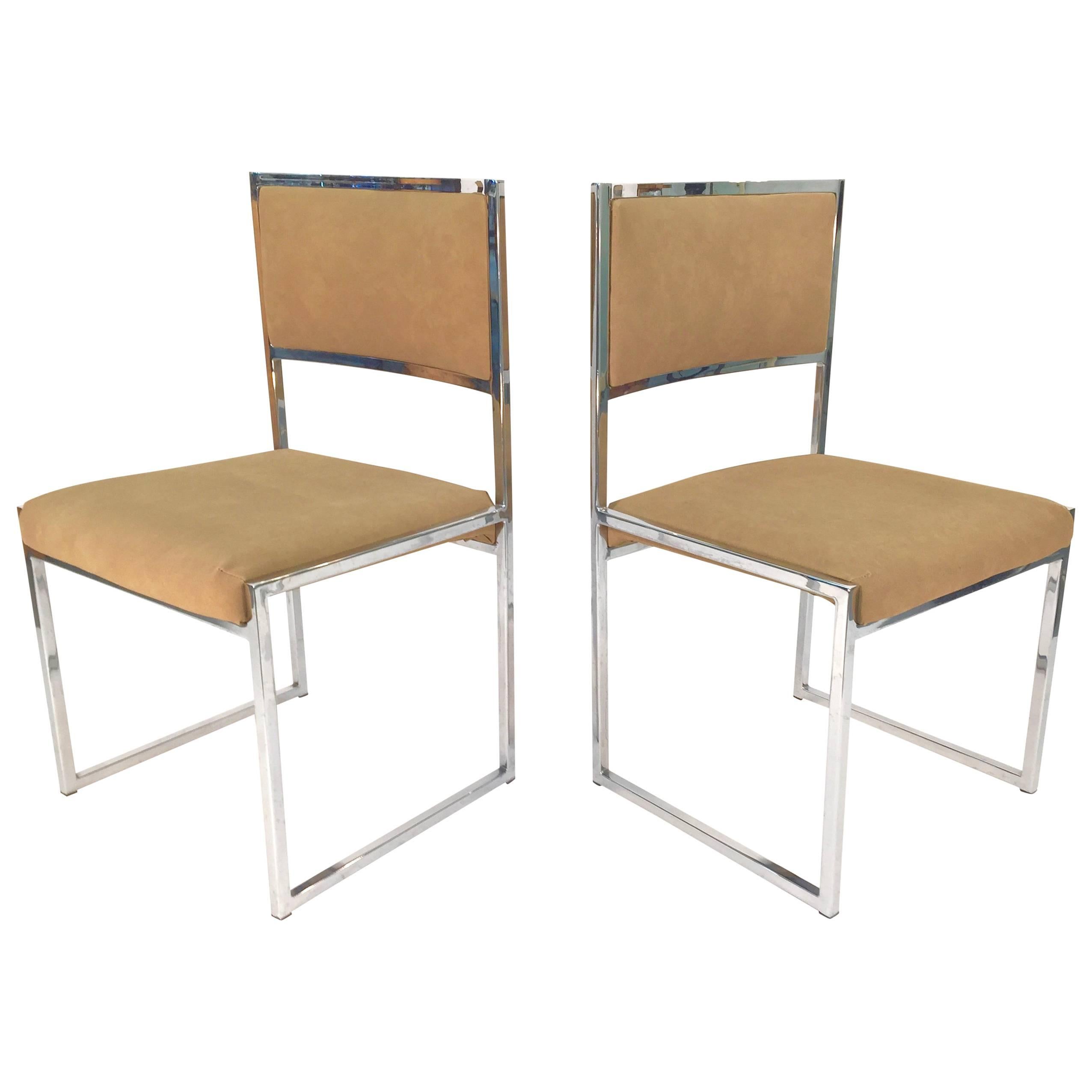 Willy Rizzo Pair of Side Dining Chairs For Sale