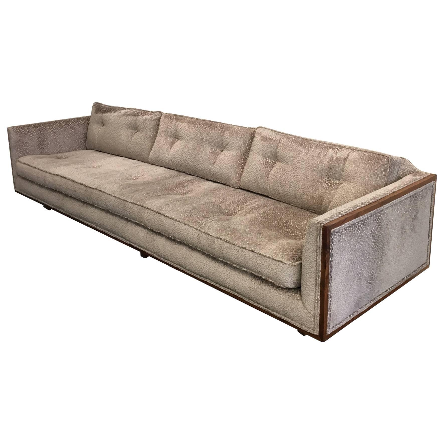 Long Low Profile Dark Walnut Framed Sofa