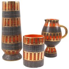 Mid-Century Italian Sgrafitto Pottery Vase Set of Three by Fratelli Fanciullacci 6